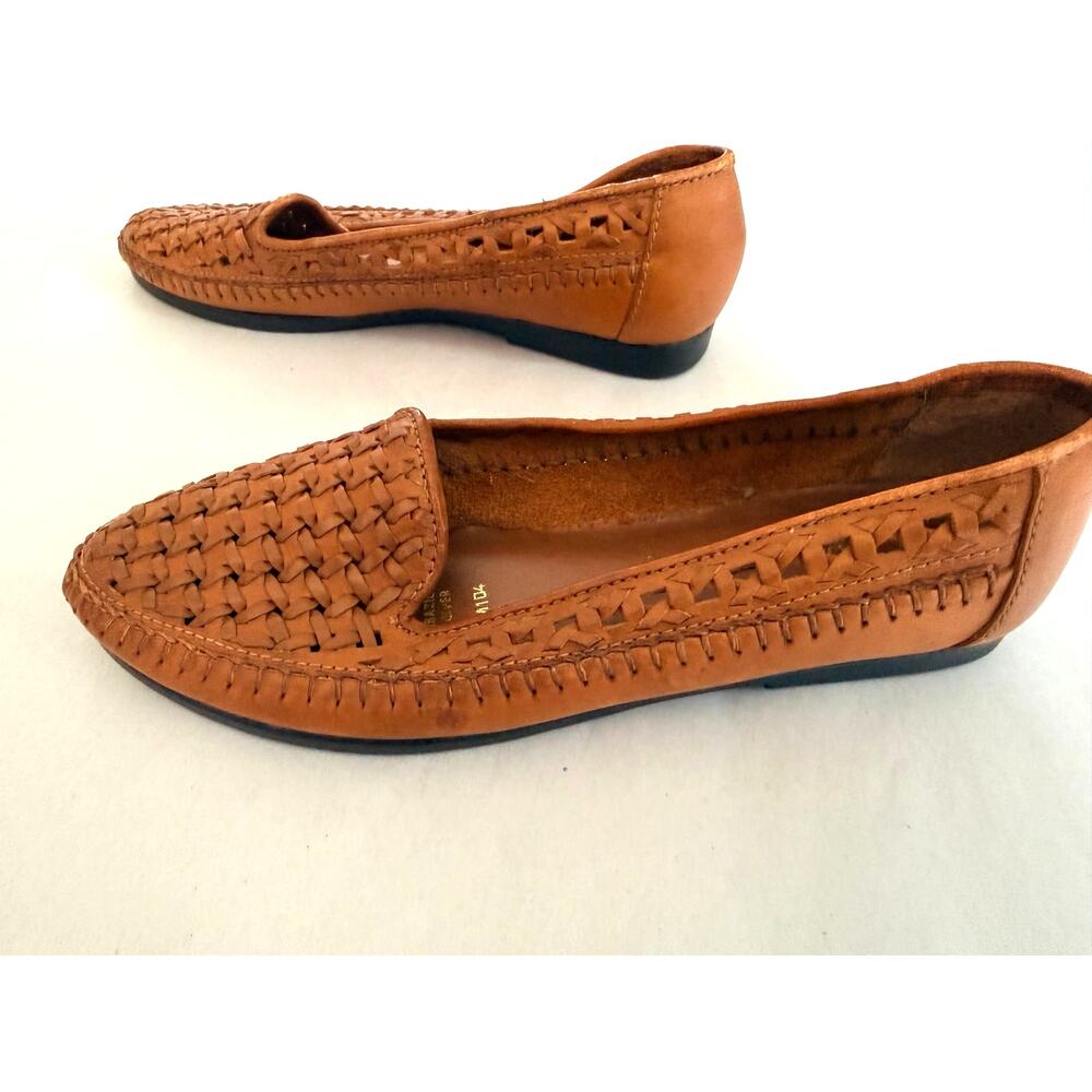 Vintage G.H. Bass Woven Leather Huarache Loafers Cognac Brown Size 7N